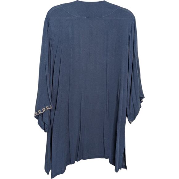 J. Jill Kimono One Size Open Front Gauze Cardigan Boho Geometric Embroidered Tri - Picture 9 of 12